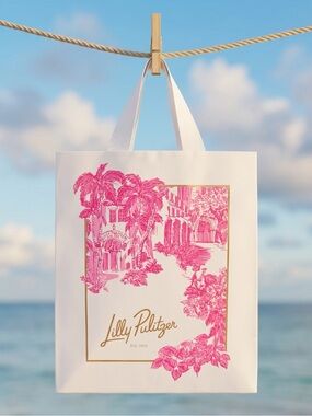 🆕💕🌴LILLY PULITZER🌴WHITE GIFT BAG WITH HOT PINK  TROPICAL PRINT
